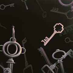 A businessman and keys . Concept idea art of success, business, choice, work, solution, philosophy, lost, and problem. Surreal artwork. Conceptual 3d illustration. painting