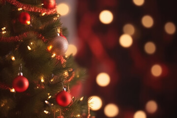 Fototapeta na wymiar Decorated Christmas tree on blurred background. Generative AI
