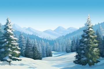 Beautiful tree in winter landscape in snowfall forest background. Generative AI