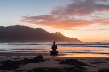 Naklejka na ściany i meble a woman meditating by the sea during sunset