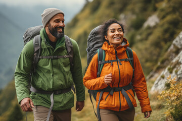 a couple hiking on a mountain, generative AI
