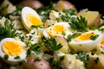 potato salad with chopped hard-boiled eggs and fresh herbs