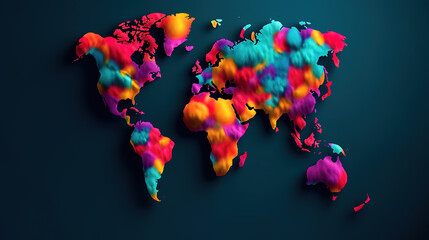 World map full of pink and purple heart symbols. Generative ai