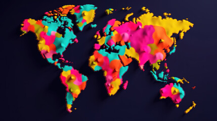 Creative World map with colorful hearts. Planet Earth with love symbol. Generative ai