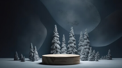 Modern Christmas dark backdrop with snow stand, Pedestal concrete. Generative ai - Powered by Adobe