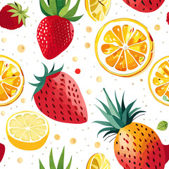 seamless pattern with fruits orange strawberry pineapple background design vector illustration Generative AI