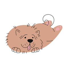 Funny dog doodle, cartoon puppy character design. Cute playful domestic pet animal, smiling canine adorable dog, lying baby dog