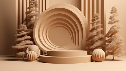 Fototapeta premium Christmas gold cylinder podium pedestal luxury product display. Generative ai