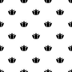Black small plants flowers isolated on white background. Monochrome floral seamless pattern. Vector simple flat graphic illustration. Texture.