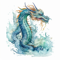 Japanese tattoo style, Dragon, full color ink, line art, white background