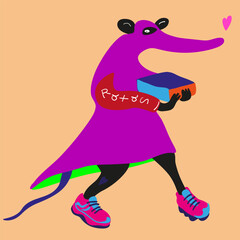 mouse character in hijab running with box in vector.mouse girl in fashion clothes in flat style for design.character running with box.delivery or gift.