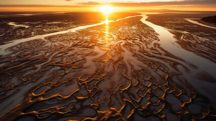 Golden Sunrise Over North German Mudflats. Generative AI