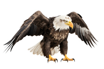 an isolated  bald eagle (Haliaeetus leucocephalus) , front view wings spread open, preservation, Wildlife-themed, photorealistic illustration on a transparent background cutout in PNG. Generative AI
