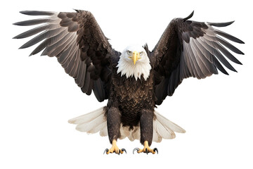 an isolated  bald eagle (Haliaeetus leucocephalus) , front view wings spread open, preservation, Wildlife-themed, photorealistic illustration on a transparent background cutout in PNG. Generative AI