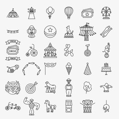 Circus Line Icons Set. Vector Thin Outline Festival Symbols.