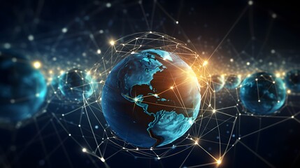 Map connecting the world: A global network illuminated with communication technology.
