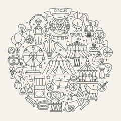 Circus Line Icons Circle. Vector Illustration of Outline Design.