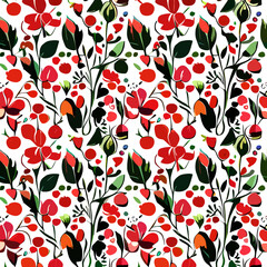 seamless floral red flowers leaf pattern white background vector illustration Generative AI