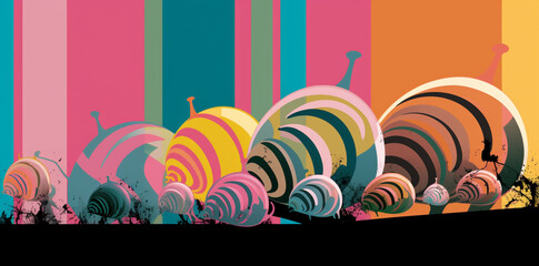 Obraz premium contemporary banner x ray graffiti style snails pattern on pastel background, generative ai illustration
