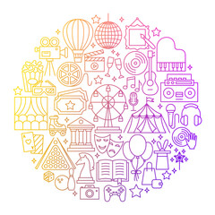 Entertainment Line Icon Circle Design. Vector Illustration of Holiday Outline Concept.