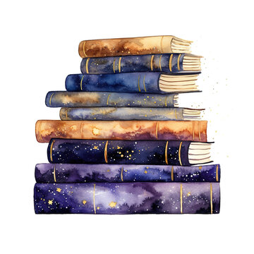 A watercolor painting of a stack of books. Generative AI.