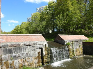 waterfall in the park named lithuanian shaft in kaliningrad, rusiia
