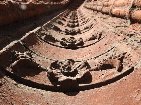 floral ornation on the ancient stone building in kaliningrad, russia, former konigsberg, east prussia