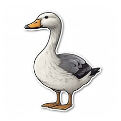 Cartoon sticker of white Domestic duck over white background. Generative AI illustration