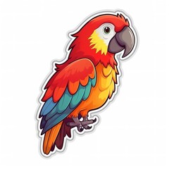 Fototapeta premium Cartoon sticker of multicolor Parrot over white background. Generative AI illustration
