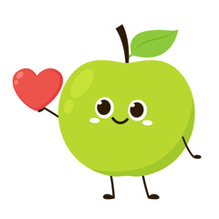 Green apple cartoon. Happy apple fruit cute character mascot vector design. Apple cartoon in Valentine's day.