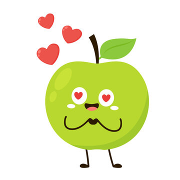 Green apple cartoon. Happy apple fruit cute character mascot vector design. Apple cartoon in Valentine's day.