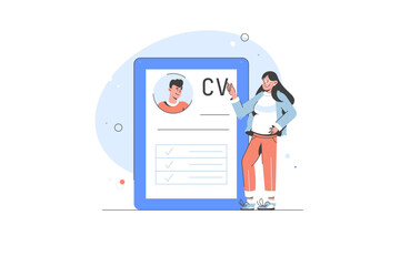 Holding cv form choosing resume new job vacancy curriculum vitae recruitment candidate concept cartoon character flat illustration Concept 