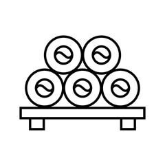Sushi rolls on a wooden stand icon. Black symbol isolated on white background. Vector illustration.