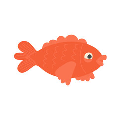Cute red fish. Vector cartoon illustration for kids.