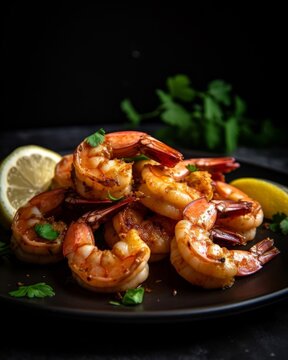 Cajun-style shrimp served with some lemon wedges on a plate