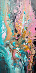 An abstract painting with a lot of colors. Generative AI. Panoramic banner composition