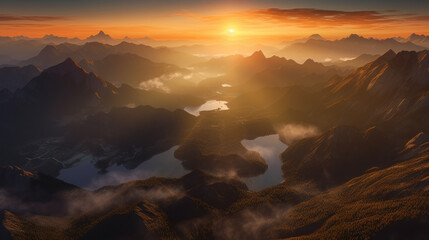 Sunrise Over Majestic Mountain Landscape. Generative AI