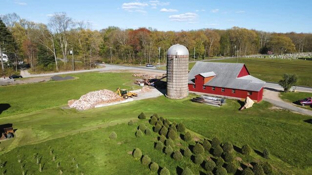 Farmland and silos aerial footage