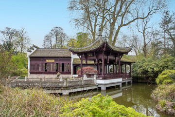 Fototapeta na wymiar Chinese park in Frankfurt am Main. A quiet, beautiful place to relax. Popular with locals and tourists.