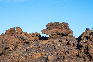 cold lava in detail in Timanfaya natiopnal park in Lanzarote looks like an animal head