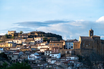 view to mountain village murillo de gallego in Spain