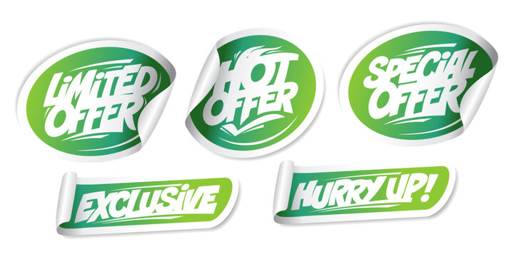 Limited offer, hot and special offer, exclusive, hurry up - stickers set