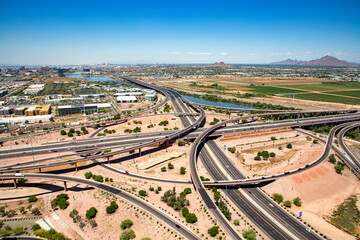 The Loop 101-202 interchange at the Mesa-Tempe border aerial view looking northwest