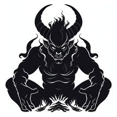 A black and white image of a demon. Generative AI.