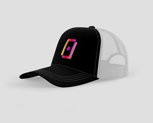 Caps Hats Designed white gray background black gray cap color and gradient logo design half side