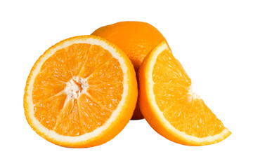 Healthy food: Half and slice of ripe juicy orange fruit