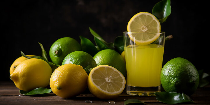 glass of lemon juice and fruits