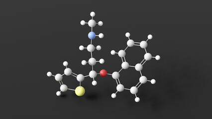 duloxetine molecule, molecular structure, cymbalta, ball and stick 3d model, structural chemical formula with colored atoms