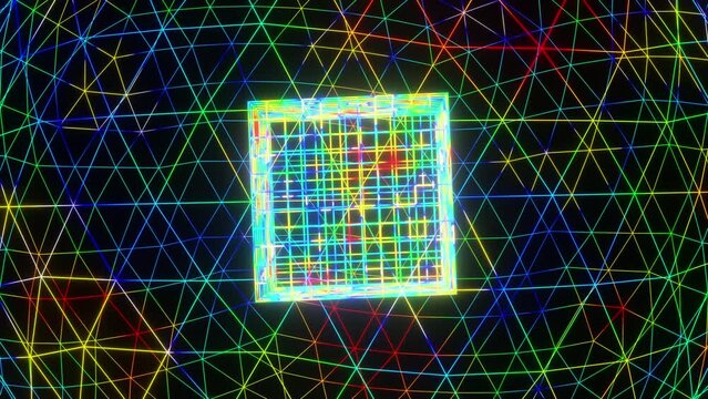 VJ Dance Colorful Cube Looping Gradient Background For for Music Festival, Bar and Night Club 3d render. Abstract Neon Texture Design Live Performance Concert. DJ Light Flickering Stroboscope