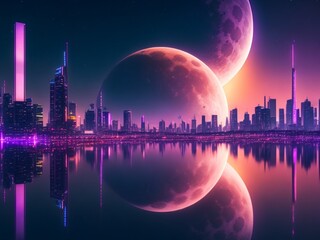 cityscape background magic neon made whith A.I